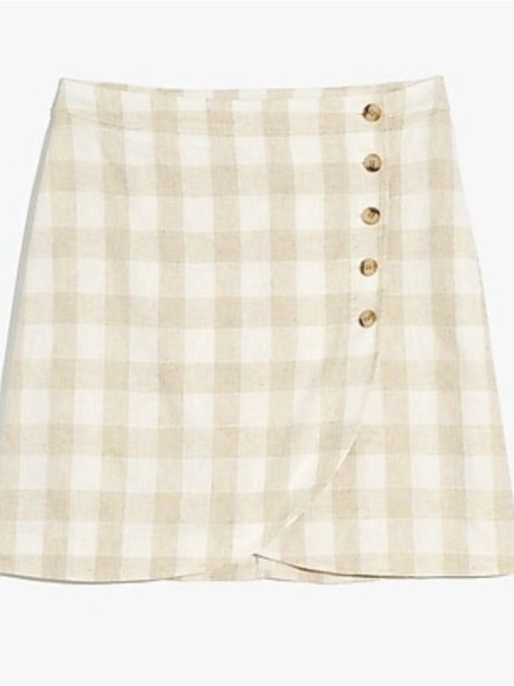 Madewell Linen Blend Mini Skirt Size 14 Gingham Tulip Hem Button Front